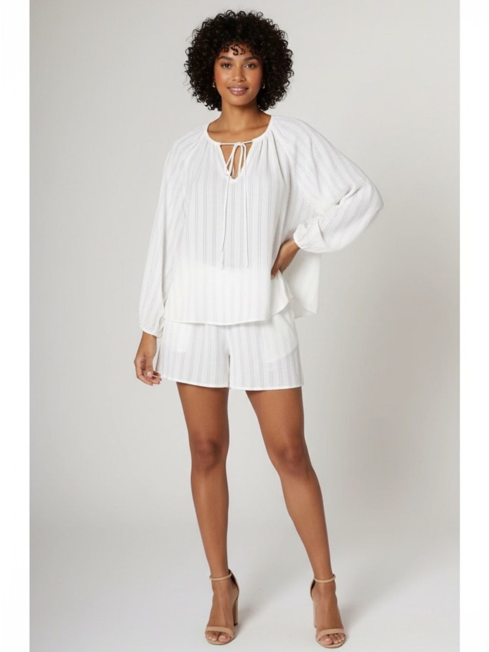 Maven West Ivory Textured Peasant Blouse